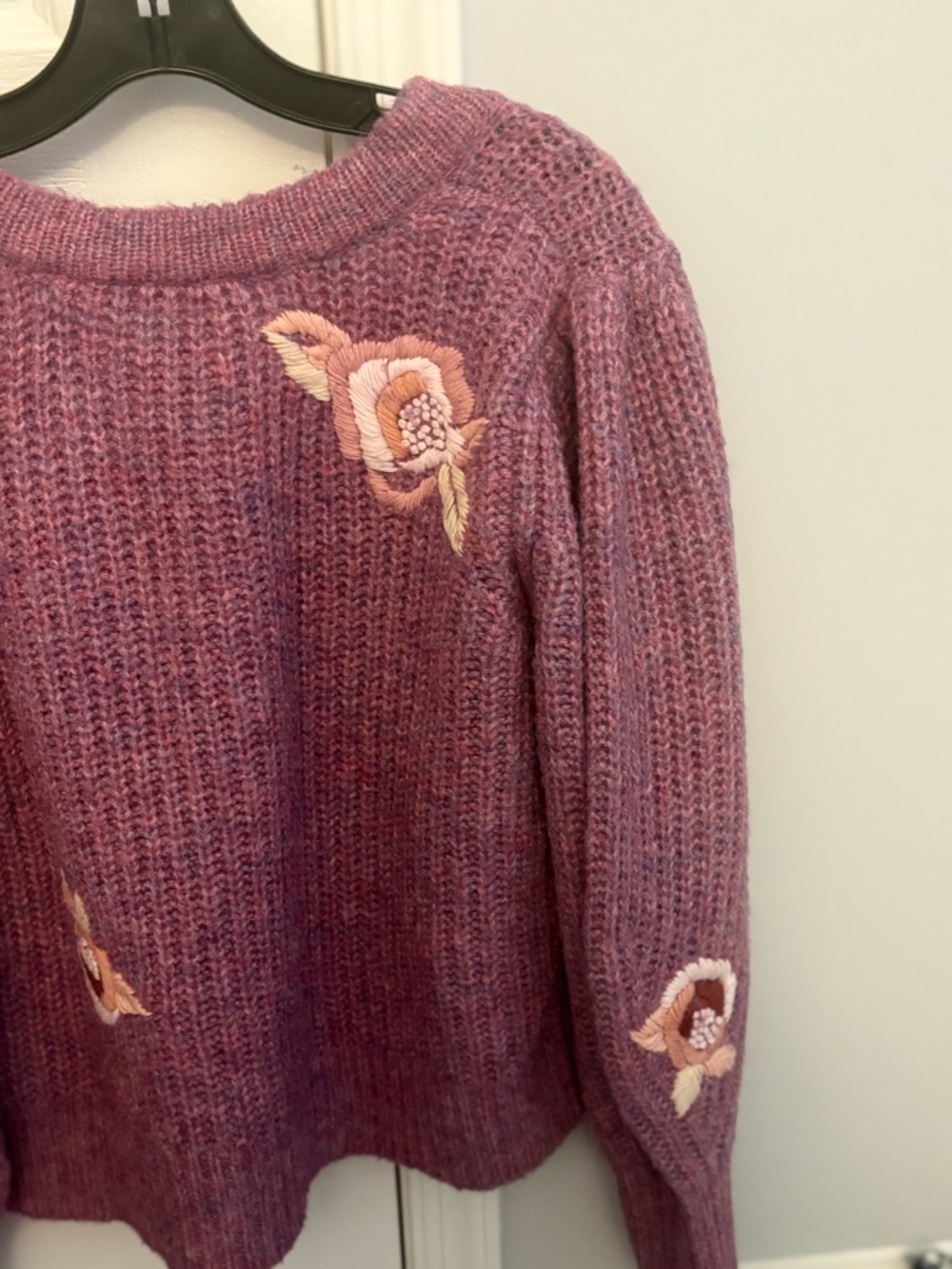 Love shack fancy Women’s Floral Embroidered Crewneck Sweater - Mauve Pink